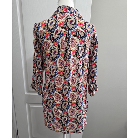 Runway Paris Womens Paisley Floral Cotton 3/4 Sleeve Henley Top Western Office - Picture 2 of 12